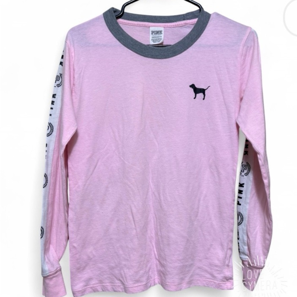 PINK Victoria's Secret Light Pink Long Sleeve Tee with Gray Accents